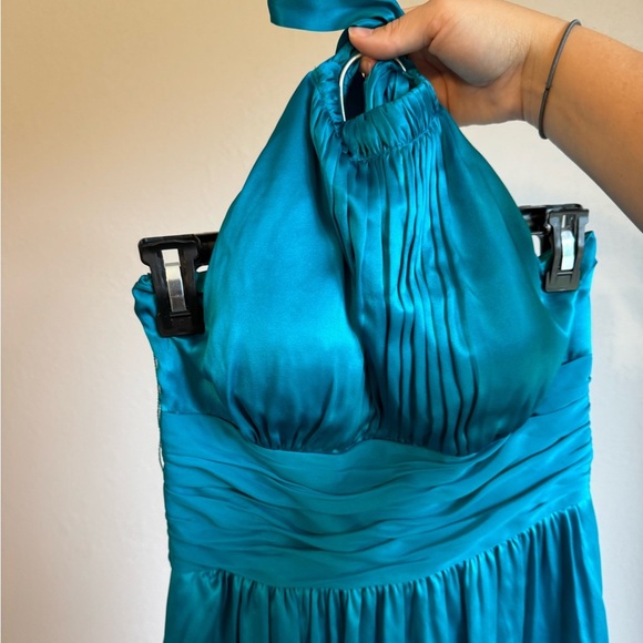 Cache Vintage Teal Silk Halter Mini Dress Women’s 6 Formal Prom Wedding Y2K - Picture 2 of 5